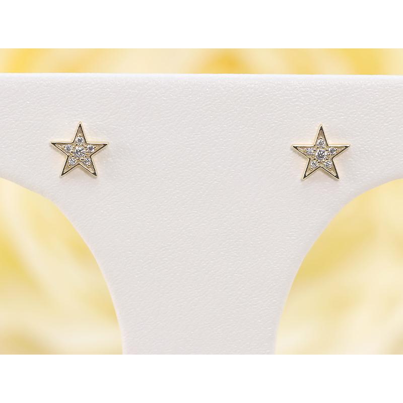 0.06ct ダイヤモンド ピアス K18 YG/PG ゴールド ダイヤ  Hカラー SIクラス 18金 星 可愛い パヴェ スター シリコン 両耳 爆買の画像