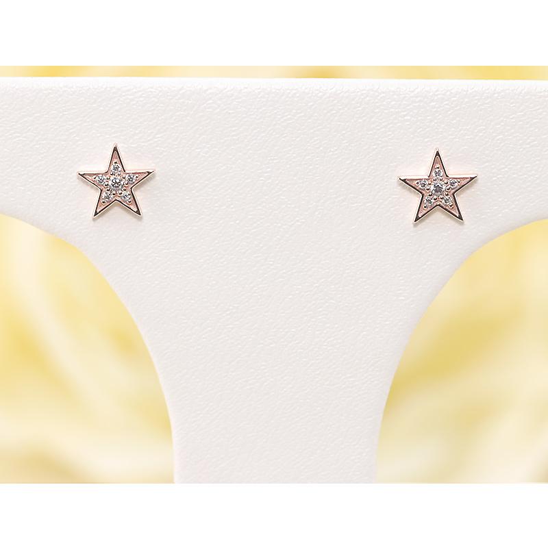 0.06ct ダイヤモンド ピアス K18 YG/PG ゴールド ダイヤ  Hカラー SIクラス 18金 星 可愛い パヴェ スター シリコン 両耳 爆買の画像