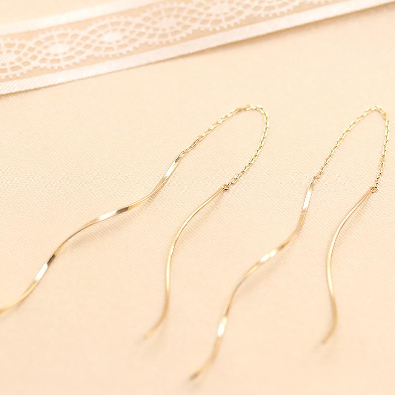 K10 YG イエローゴールド アメリカン ピアス ロング ゴールド 10金 K10 両耳 プレゼント ギフト かわいい おしゃれ ウェーブ/ダブルの画像