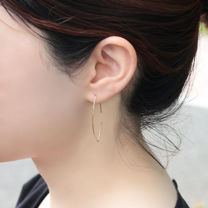 K18 YG イエローゴールド フープ ピアス ゴールド 18金 K18 両耳 プレゼント ギフト かわいい おしゃれ マーキス型 Lサイズ 3サイズの画像