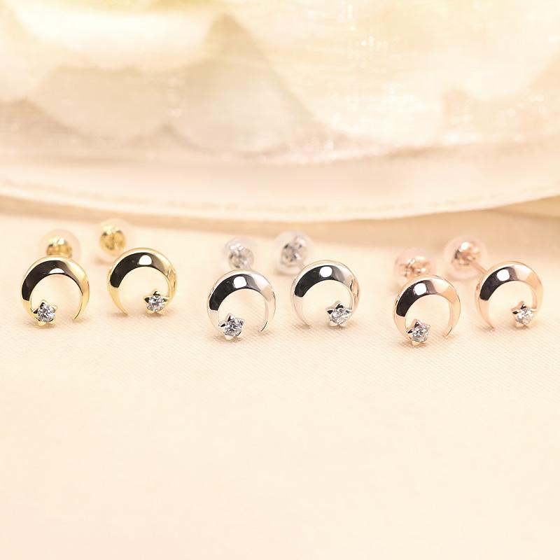 K18 YG/PG ダイヤモンド 0.06ctUP【Hカラークラス/SIクラス】 ピアス 月 星 ゴールド 18金 プレゼント ギフト K18 キャッチ シリコンの画像