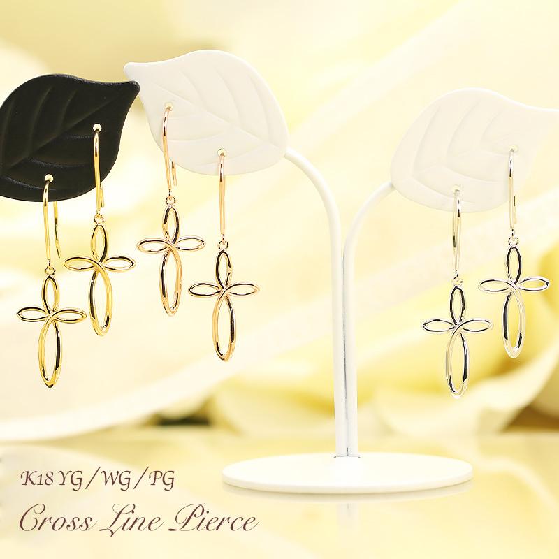 Jeweluce K18 YG/WG/PG クロス モチーフ ピアス 十字架