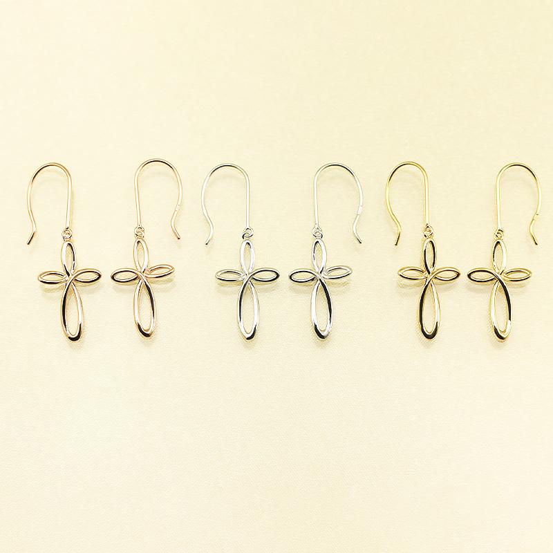 Jeweluce（ジュエルーチェ） K18 YG/WG/PG クロス モチーフ ピアス