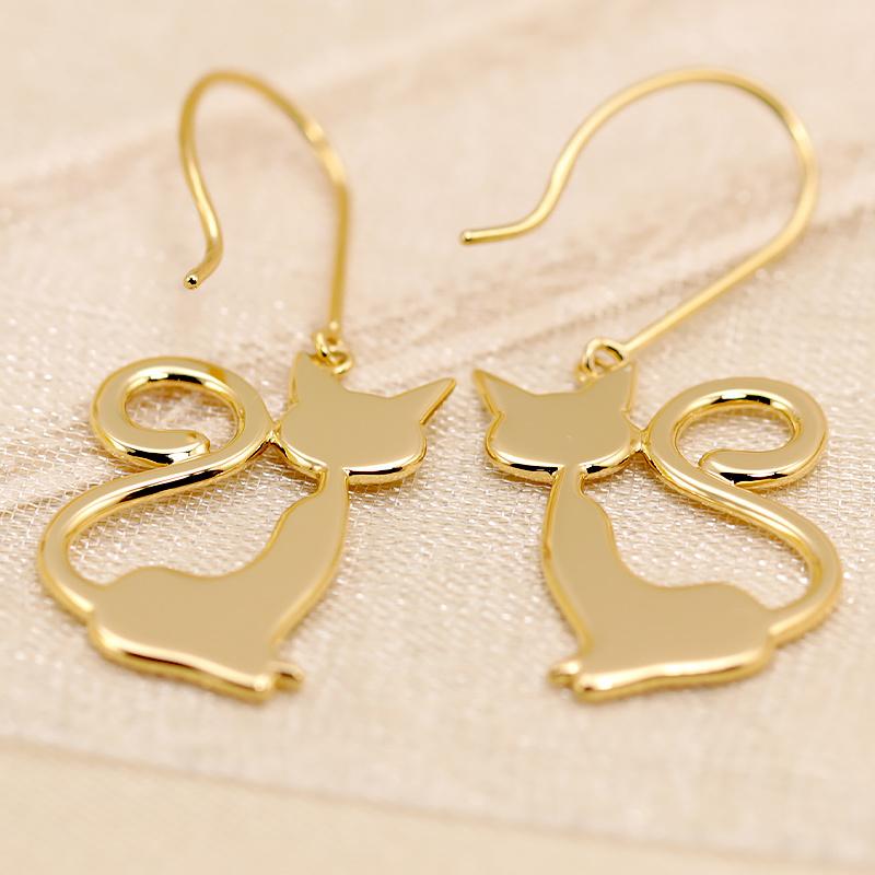 K18 YG/WG/PG 猫 シルエット ピアス 18金 K18 両耳 プレゼント ギフト ゴールドカラーは選べる ねこ かわいい おすわりの画像