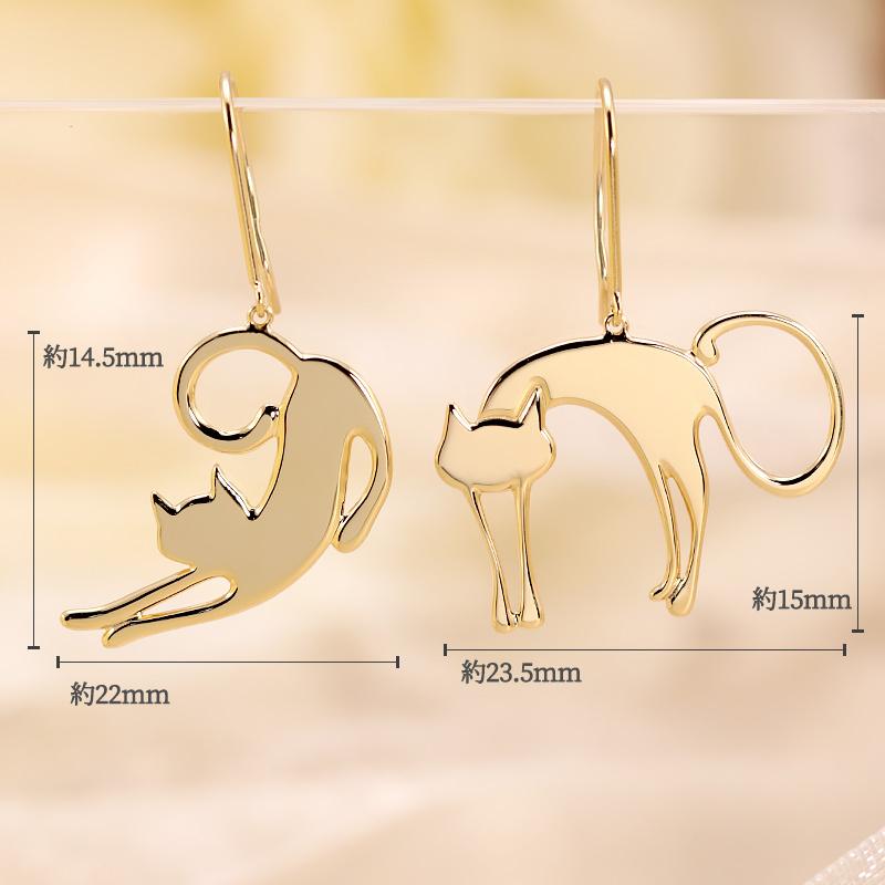 K18 YG/WG/PG 猫 シルエット ピアス 18金 両耳 プレゼント ギフト かわいい ねこ おしゃれ ゴールドカラーは選べるの画像