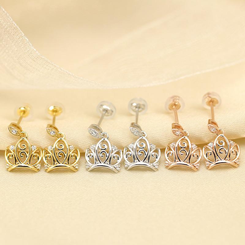 K10 YG/WG/PG ダイヤモンド  0.06ct Hカラークラス/SIクラス クラウン モチーフ ピアス 王冠 クラシカル ゴールド 10金 ダイヤ カラーは選べる プレゼント 両耳の画像