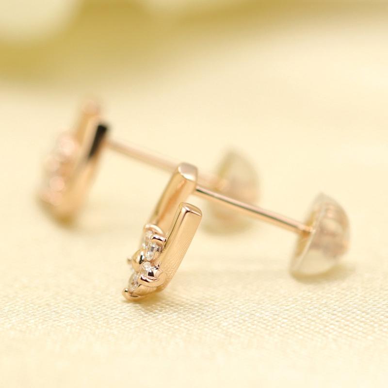 K10 YG/WG/PG ダイヤモンド  0.10ct Hカラークラス/SIクラス 馬蹄 小花 モチーフ ピアス ホースシュー ゴールド 10金 ダイヤ カラーは選べる プレゼント 両耳の画像