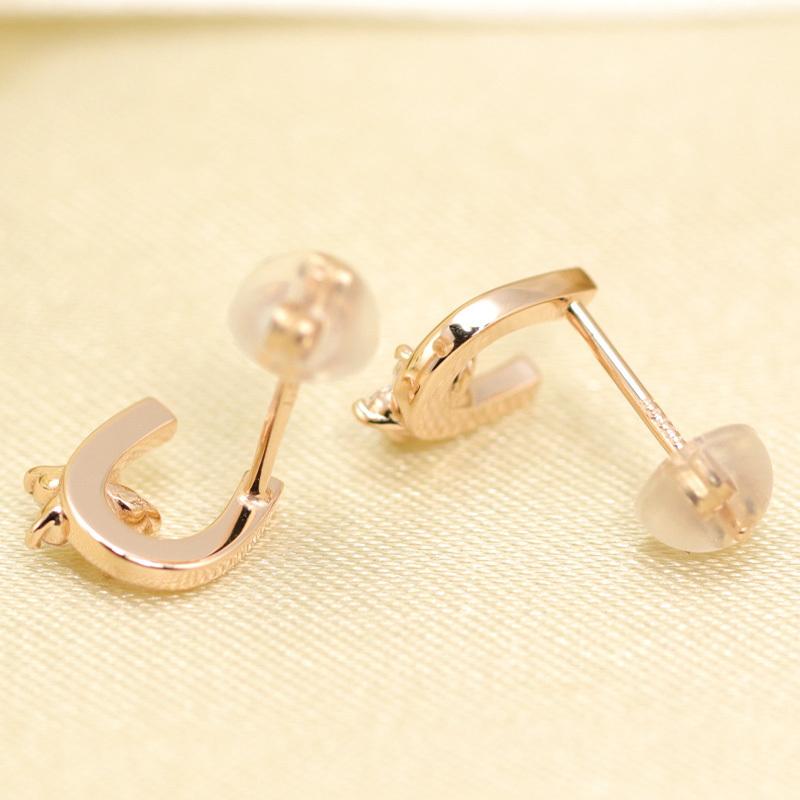 K10 YG/WG/PG ダイヤモンド  0.10ct Hカラークラス/SIクラス 馬蹄 小花 モチーフ ピアス ホースシュー ゴールド 10金 ダイヤ カラーは選べる プレゼント 両耳の画像