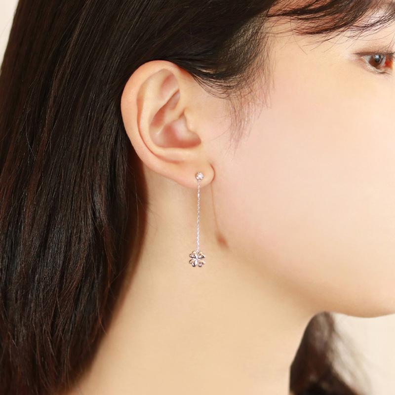 K10 YG/WG/PG ダイヤモンド  0.08ct Hカラークラス/SIクラス クローバー モチーフ ピアス 四葉 幸運 ゴールド 10金 ダイヤ カラーは選べる プレゼント 両耳の画像