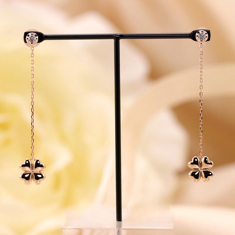 K10 YG/WG/PG ダイヤモンド  0.08ct Hカラークラス/SIクラス クローバー モチーフ ピアス 四葉 幸運 ゴールド 10金 ダイヤ カラーは選べる プレゼント 両耳の画像