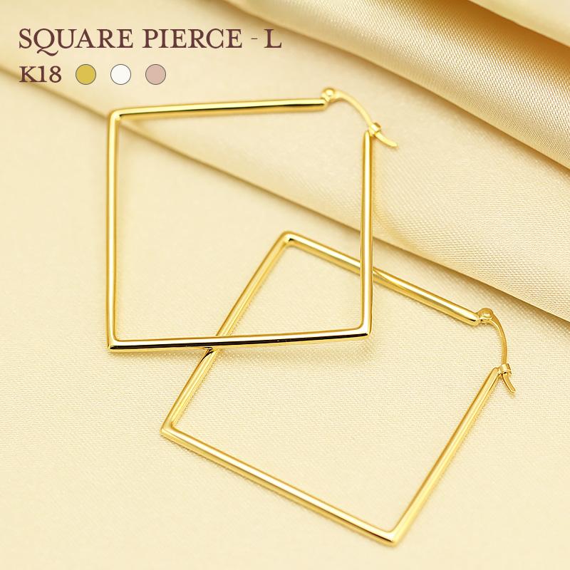K18YG スクエア ピアス リングピアス フープピアス 四角形 四角 18K