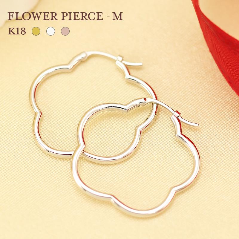 Jeweluce K18 フープ ピアス フラワーデザイン M サイズ 両耳 ゴールド 