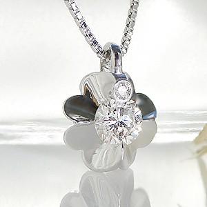 K18WG【0.15ct】ダイヤモンド ペンダント クローバー 四葉 2石 k18 大粒 ゴールド  jdp0020【Hカラークラス・SIクラス】の画像