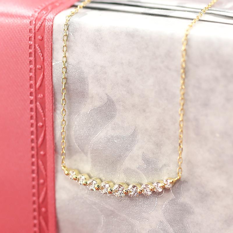 K18 YG WG PG ゴールド ダイヤモンド ダイヤ ネックレス ペンダント 0.30ctUP グラデーション ライン 18k 18金 9石 jdp0067の画像