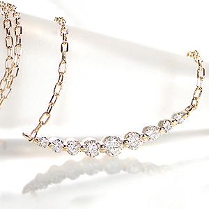 ★K18 YG限定 ダイヤモンド ダイヤ ラインネックレス 0.10ct ラインペンダント 0.1ctUP 9石 グラデーション 18金 イエローゴールドの画像