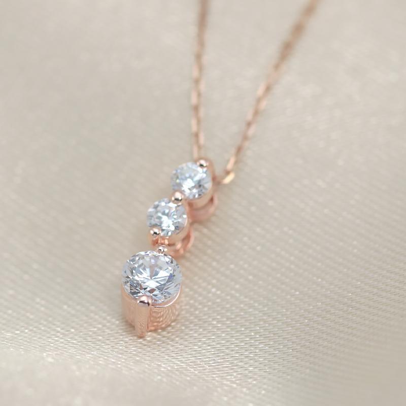 K10YG/PG ダイヤモンド 0.3ctUP 【Hカラークラス/SIクラス】 トリロジー ペンダント ネックレス ダイヤ  10金 ゴールド プレゼント ギフトの画像