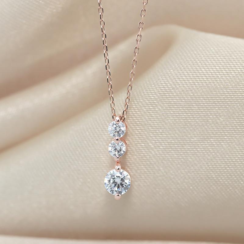 K10YG/PG ダイヤモンド 0.3ctUP 【Hカラークラス/SIクラス】 トリロジー ペンダント ネックレス ダイヤ  10金 ゴールド プレゼント ギフトの画像