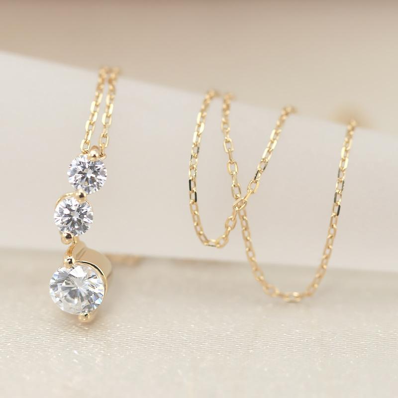 K18YG/PG ダイヤモンド 0.5ctUP 【Hカラークラス/SIクラス】 トリロジー ペンダント ネックレス ダイヤ  18金 ゴールド プレゼント ギフトの画像