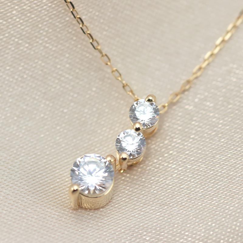 K10YG/PG ダイヤモンド 0.5ctUP 【Hカラークラス/SIクラス】 トリロジー ペンダント ネックレス ダイヤ  10金 ゴールド プレゼント ギフトの画像