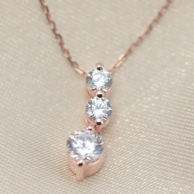 K10YG/PG ダイヤモンド 0.5ctUP 【Hカラークラス/SIクラス】 トリロジー ペンダント ネックレス ダイヤ  10金 ゴールド プレゼント ギフトの画像