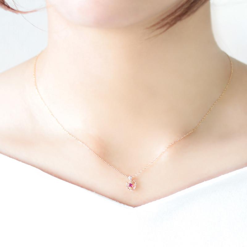 K10YG/WG/PG ルビー 1p ダイヤモンド 0.01ctUP【Hカラークラス/SIクラス】天然石 ペンダント ネックレス 10金 ゴールドの画像
