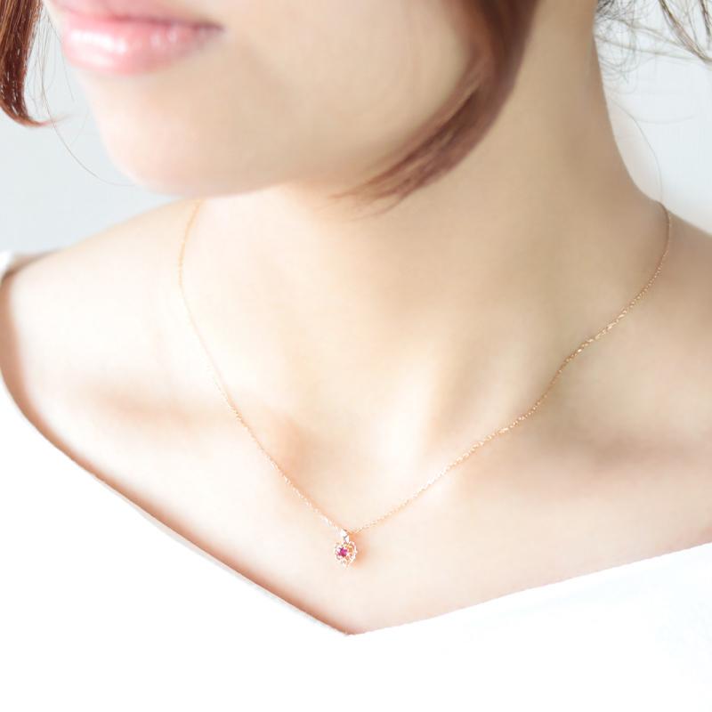 K10YG/WG/PG ルビー 1p ダイヤモンド 0.01ctUP【Hカラークラス/SIクラス】天然石 ペンダント ネックレス 10金 ゴールドの画像