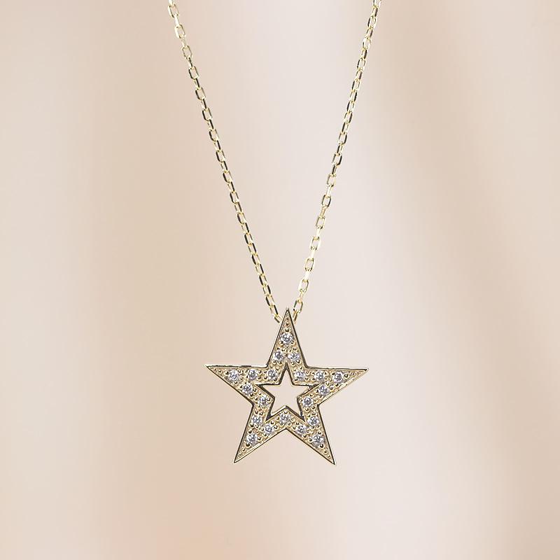 K18YG/WG/PG ダイヤモンド 0.09ct 【Hカラークラス/SIクラス】ペンダント ネックレス 18金 ゴールド スター 星 存在感 カジュアル アクセサリー ファッションの画像