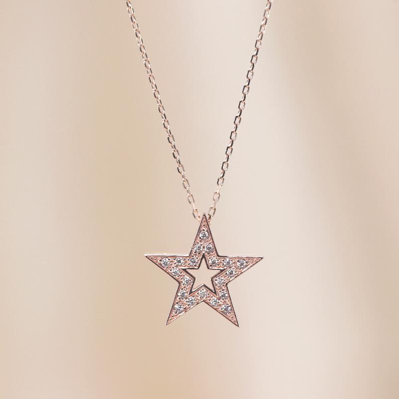 K18YG/WG/PG ダイヤモンド 0.09ct 【Hカラークラス/SIクラス】ペンダント ネックレス 18金 ゴールド スター 星 存在感 カジュアル アクセサリー ファッションの画像