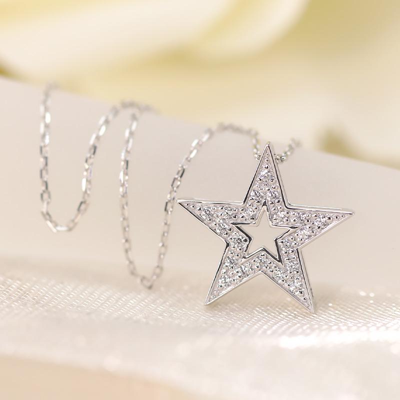 K18YG/WG/PG ダイヤモンド 0.09ct 【Hカラークラス/SIクラス】ペンダント ネックレス 18金 ゴールド スター 星 存在感 カジュアル アクセサリー ファッションの画像