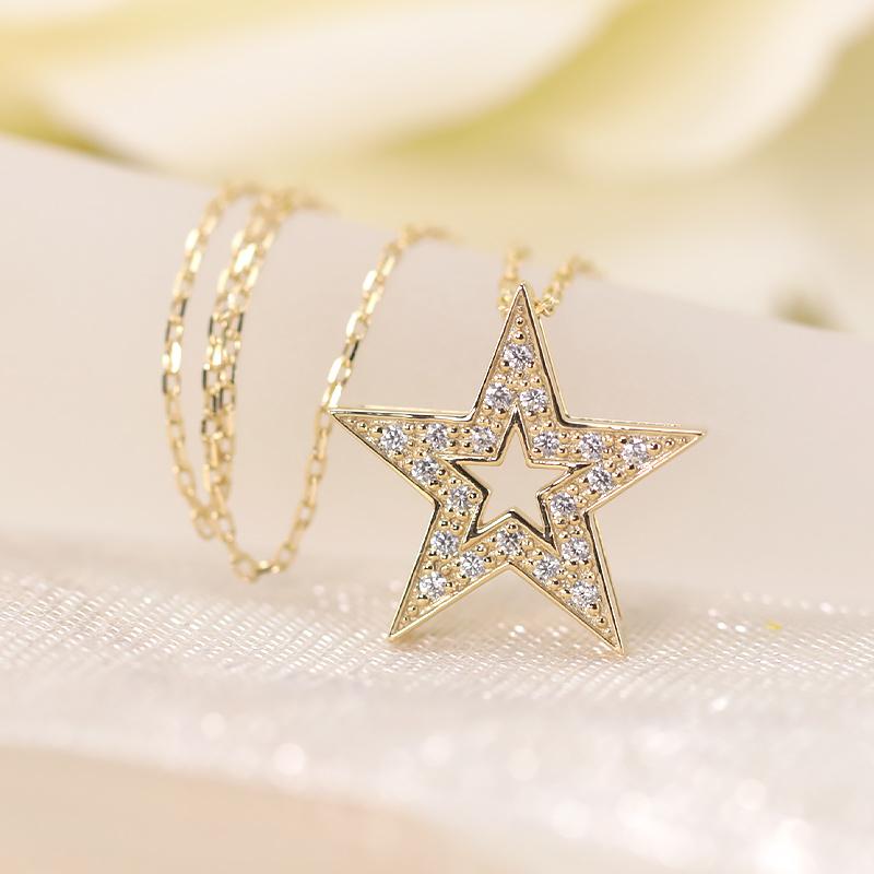 K10YG/WG/PG ダイヤモンド 0.09ct 【Hカラークラス/SIクラス】ペンダント ネックレス 10金 ゴールド スター 星  存在感 カジュアル アクセサリー ファッションの画像