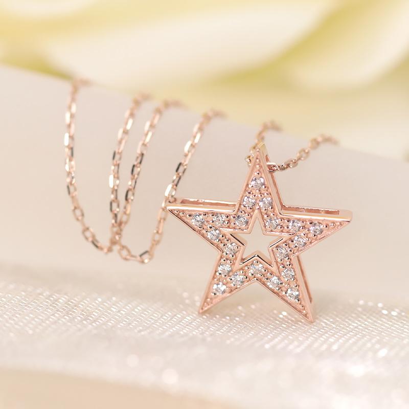 K10YG/WG/PG ダイヤモンド 0.09ct 【Hカラークラス/SIクラス】ペンダント ネックレス 10金 ゴールド スター 星  存在感 カジュアル アクセサリー ファッションの画像