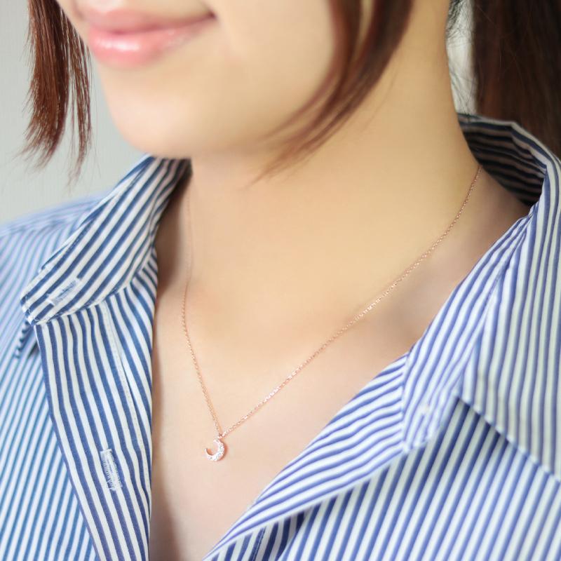 K18YG/WG/PG ダイヤモンド 0.07ct  Hカラークラス/SIクラス ネックレス 18金 ゴールド ムーン 月 三日月の画像