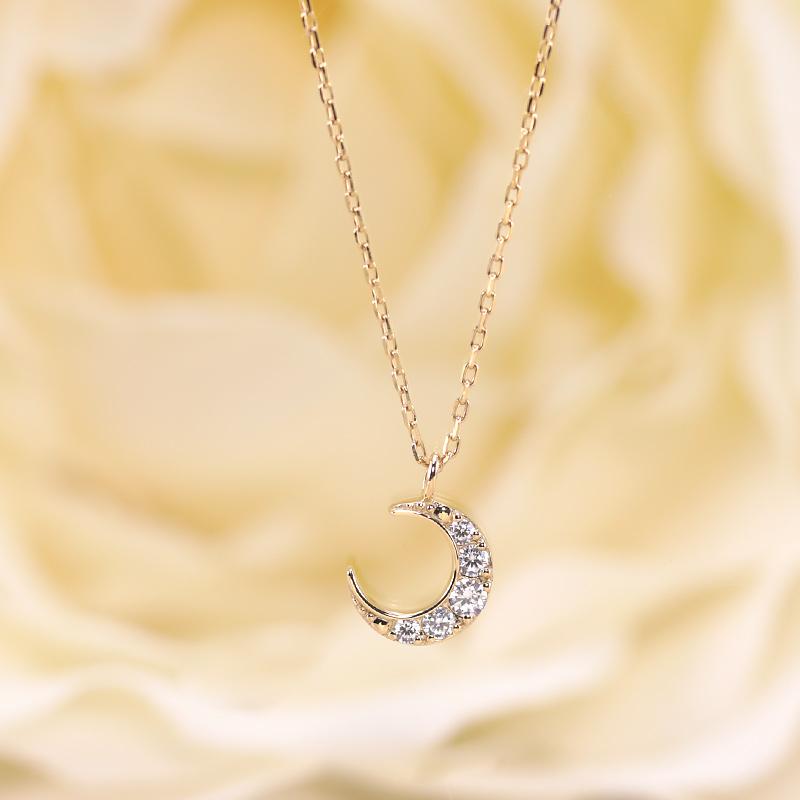K18YG/WG/PG ダイヤモンド 0.07ct  Hカラークラス/SIクラス ネックレス 18金 ゴールド ムーン 月 三日月の画像