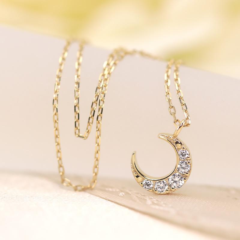 K18YG/WG/PG ダイヤモンド 0.07ct  Hカラークラス/SIクラス ネックレス 18金 ゴールド ムーン 月 三日月の画像