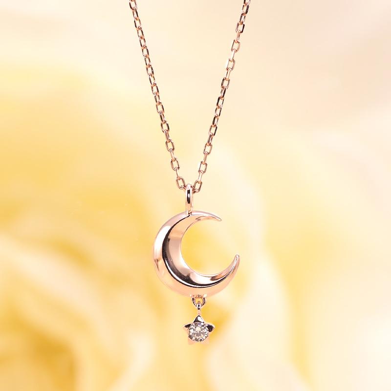 K18YG/WG/PG ダイヤモンド 0.03ct 【Hカラークラス/SIクラス】ペンダント ネックレス 18金 ゴールド ムーン 月 三日月 選べる3カラーの画像