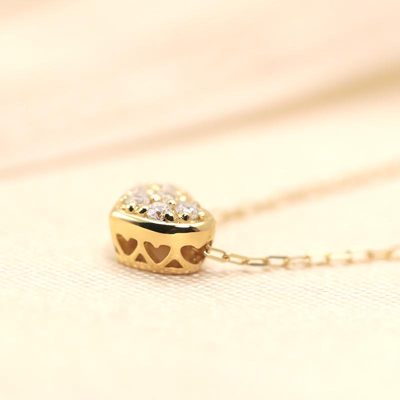 K18YG/WG/PG ダイヤモンド 0.04ct 【Hカラークラス/SIクラス】ペンダント 18金 ゴールド ハート パヴェ 選べる3カラーの画像