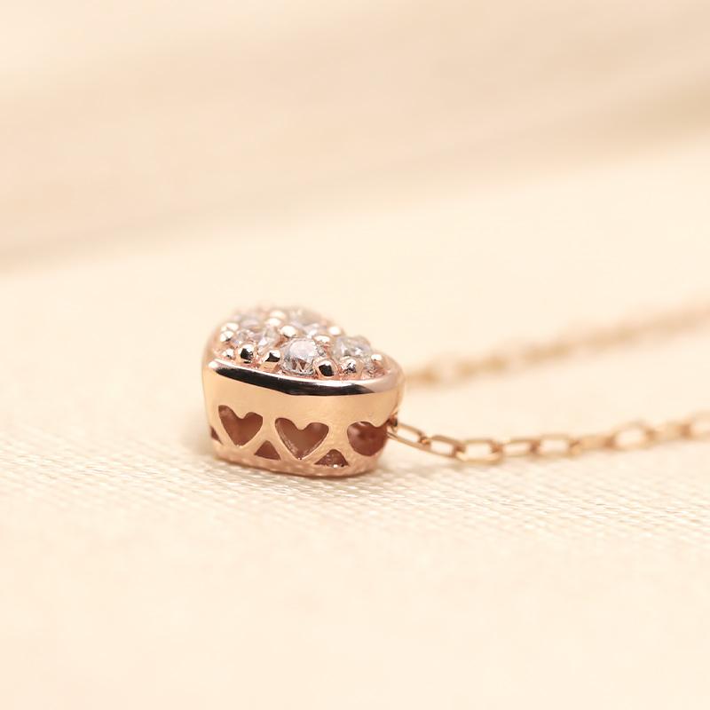 K18YG/WG/PG ダイヤモンド 0.04ct 【Hカラークラス/SIクラス】ペンダント 18金 ゴールド ハート パヴェ 選べる3カラーの画像