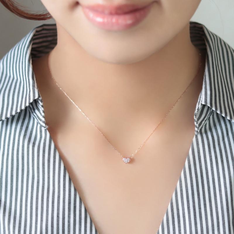 K18YG/WG/PG ダイヤモンド 0.04ct 【Hカラークラス/SIクラス】ペンダント 18金 ゴールド ハート パヴェ 選べる3カラーの画像
