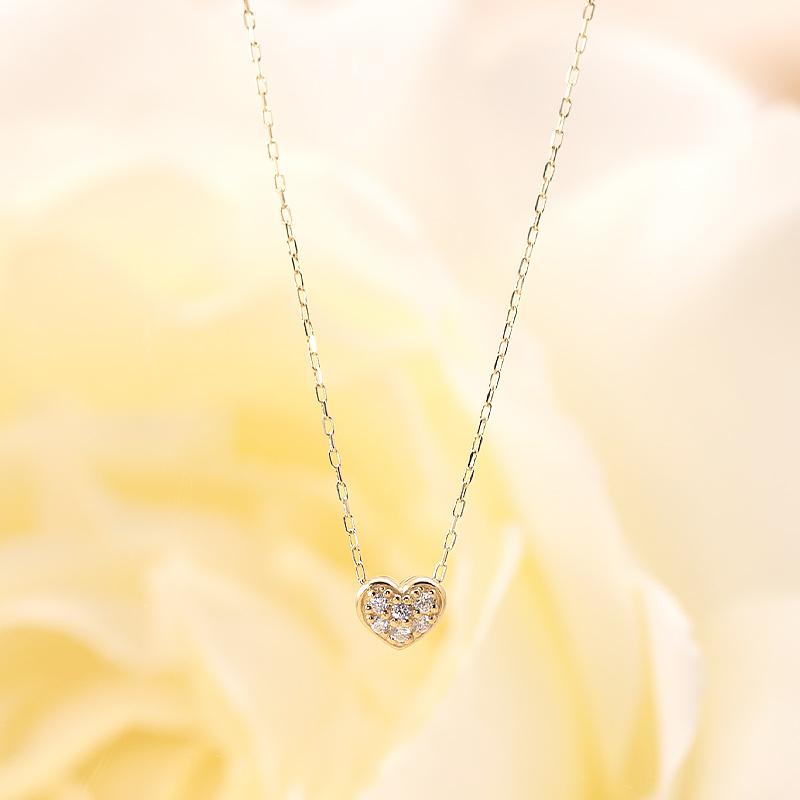 K18YG/WG/PG ダイヤモンド 0.04ct 【Hカラークラス/SIクラス】ペンダント 18金 ゴールド ハート パヴェ 選べる3カラーの画像