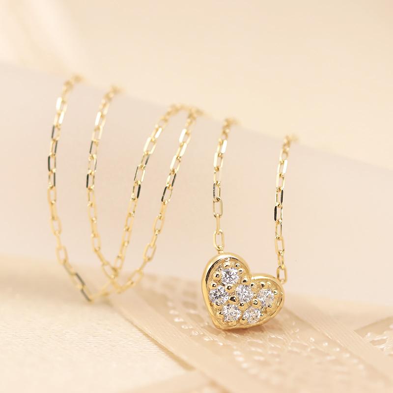 K18YG/WG/PG ダイヤモンド 0.04ct 【Hカラークラス/SIクラス】ペンダント 18金 ゴールド ハート パヴェ 選べる3カラーの画像