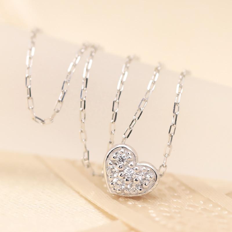 K18YG/WG/PG ダイヤモンド 0.04ct 【Hカラークラス/SIクラス】ペンダント 18金 ゴールド ハート パヴェ 選べる3カラーの画像