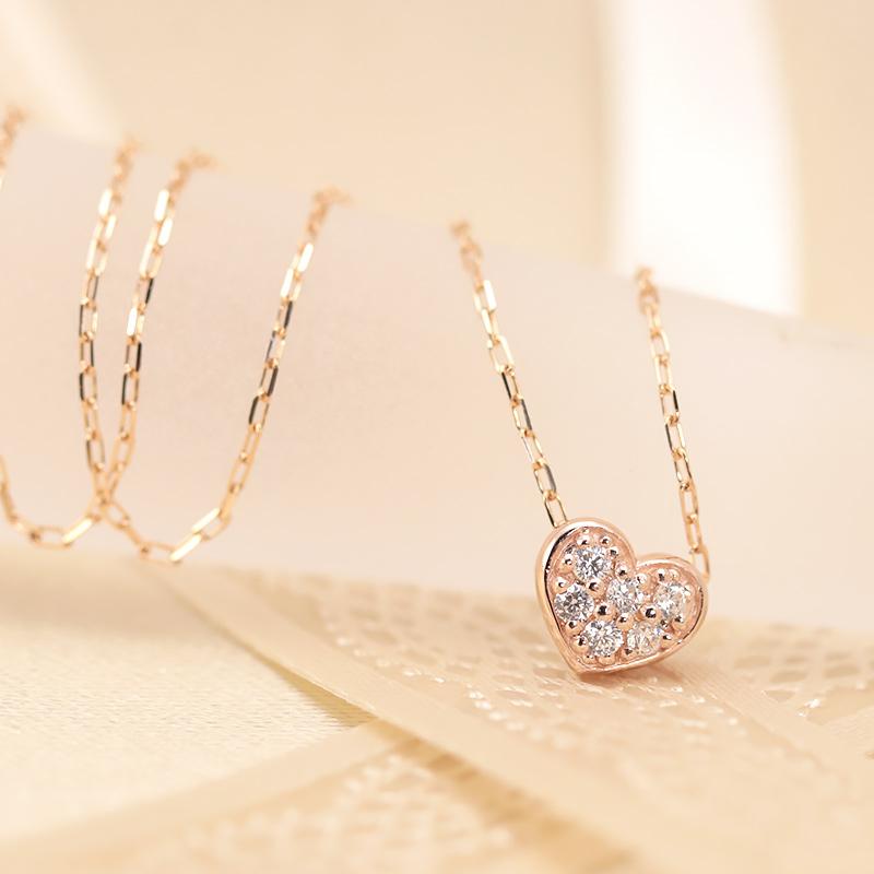 K18YG/WG/PG ダイヤモンド 0.04ct 【Hカラークラス/SIクラス】ペンダント 18金 ゴールド ハート パヴェ 選べる3カラーの画像