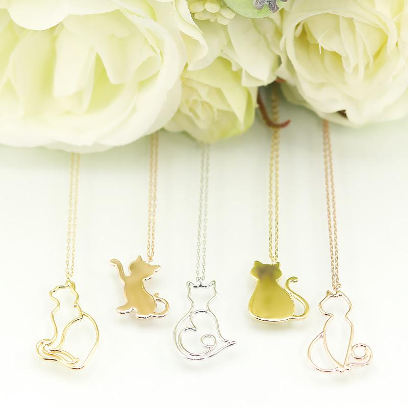 Jeweluce K18 YG/WG/PG 猫 モチーフ ペンダント ネックレス ゴールド
