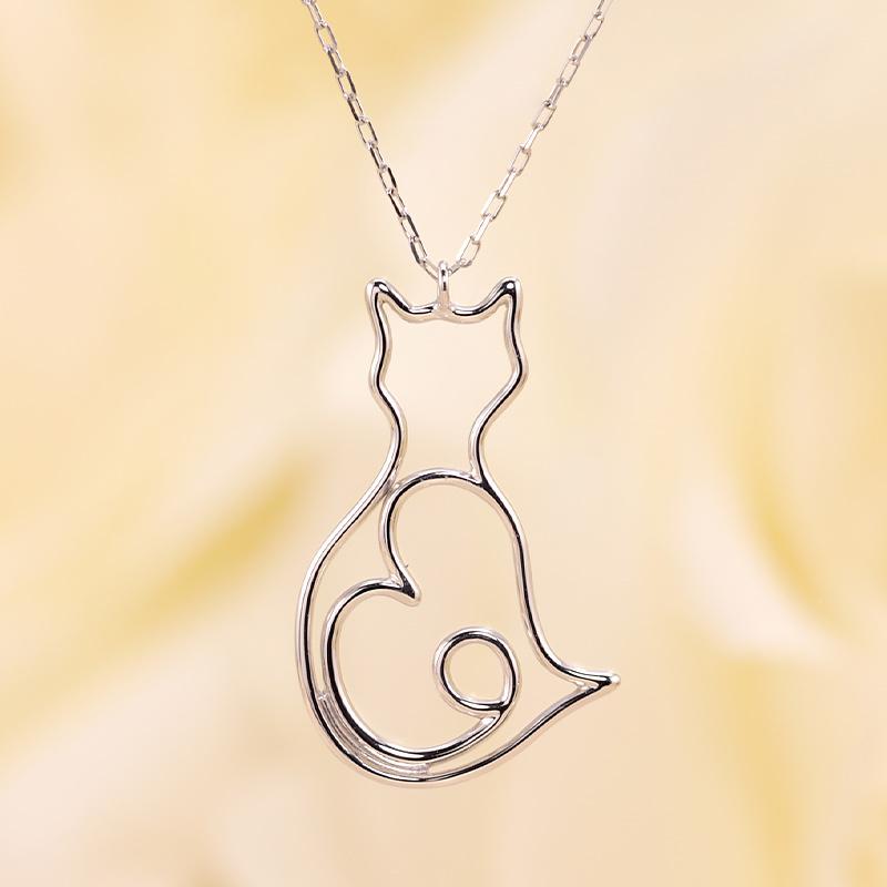 K18 YG/WG/PG 猫 モチーフ ペンダント ネックレス ゴールド 18金 K18 ゴールドカラーは選べる　cat ハート プレゼント ギフトの画像