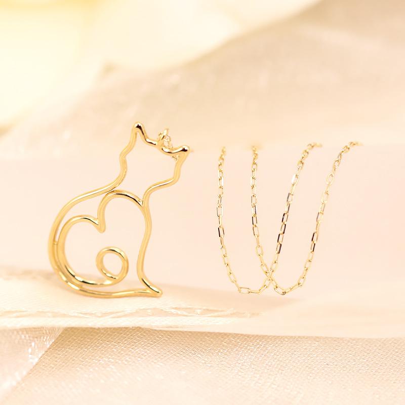 K18 YG/WG/PG 猫 モチーフ ペンダント ネックレス ゴールド 18金 K18 ゴールドカラーは選べる　cat ハート プレゼント ギフトの画像