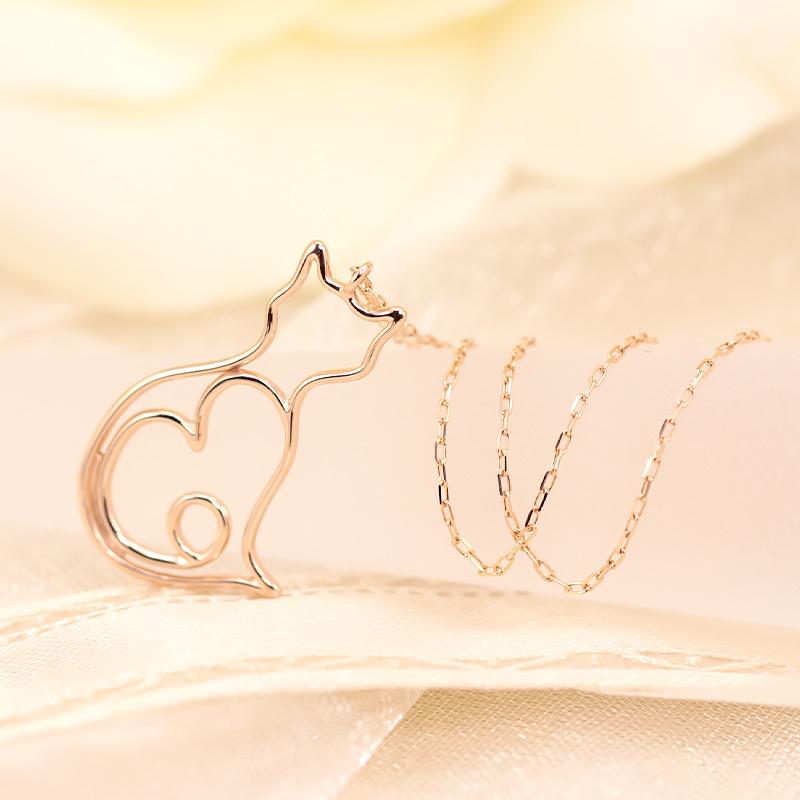 K18 YG/WG/PG 猫 モチーフ ペンダント ネックレス ゴールド 18金 K18 ゴールドカラーは選べる　cat ハート プレゼント ギフトの画像