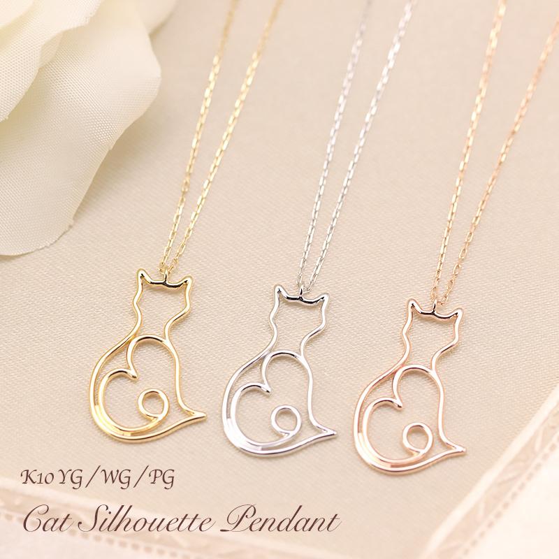 Jeweluce（ジュエルーチェ） K10 YG/WG/PG 猫 モチーフ ペンダント 