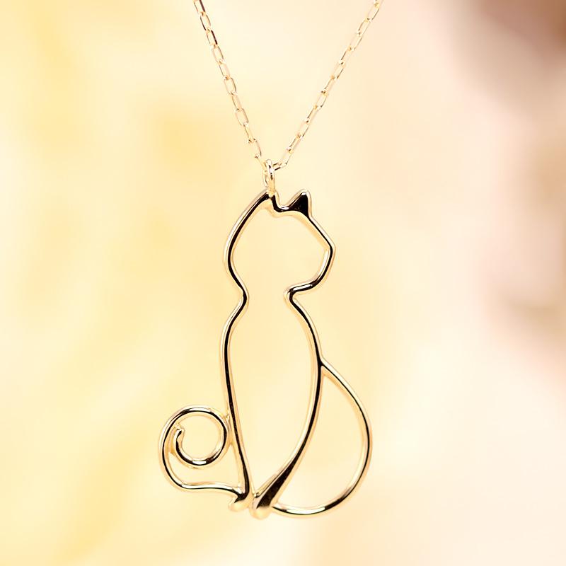 K18 YG/WG/PG 猫 モチーフ ペンダント ネックレス ゴールド 18金 ゴールドカラーは選べる プレゼント ギフト catの画像