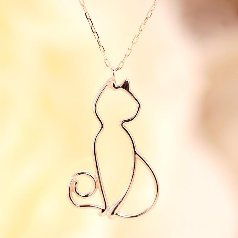 K18 YG/WG/PG 猫 モチーフ ペンダント ネックレス ゴールド 18金 ゴールドカラーは選べる プレゼント ギフト catの画像