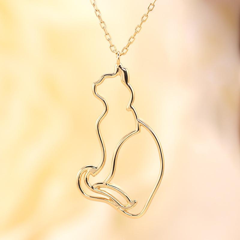 K18 YG/WG/PG 猫 モチーフ ペンダント ネックレス ゴールド 18金 K18 ゴールドカラーは選べる プレゼント ギフト 記念日 cat シルエット おすわりの画像